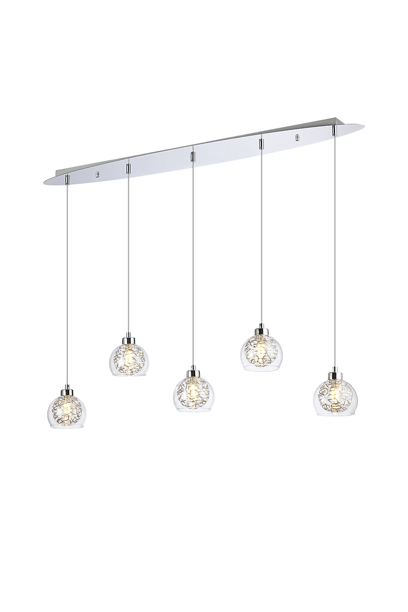 D0770  Talia Glass Linear Pendant 5 Light Polished Chrome